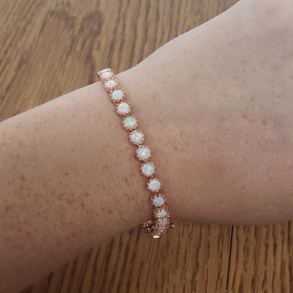 Neiman Marcus 18K Gold Plated Crown Created Opal Tennis Bracelet